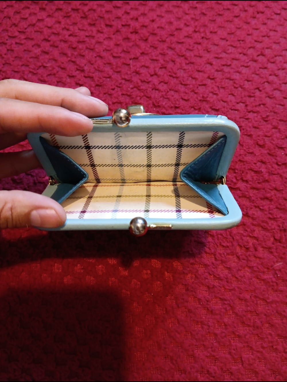 Coach and Four Light Blue Kiss-Lock Coin Purse with Plaid Lining- RARE